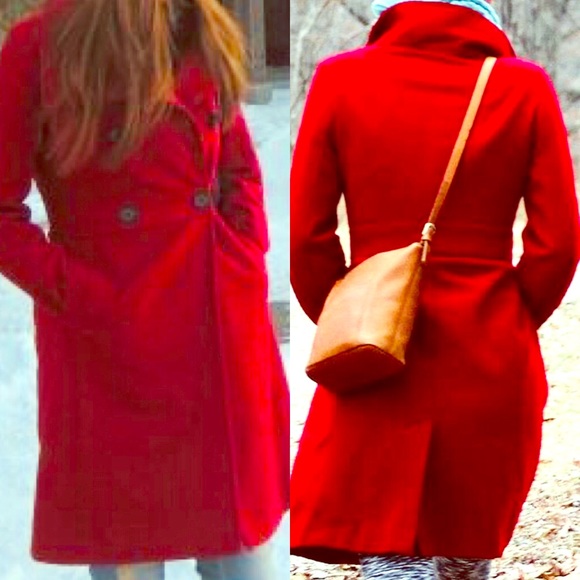 Old Navy Jackets & Blazers - Long Red Wool Blend Peacoat with Funnelneck